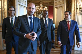 Njemački politički direktor Ministarstva vanjskih poslova Gunter Sautter, francuski ministar za Europu i vanjske poslove Jean-Noel Barrot, britanski ministar vanjskih poslova David Lammy i američki državni tajnik Marco Rubio u Parizu