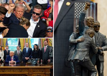 Skulptura koja prikazuje ikonični Trumpov pokušaj atentata prikazan u Ovalnom uredu