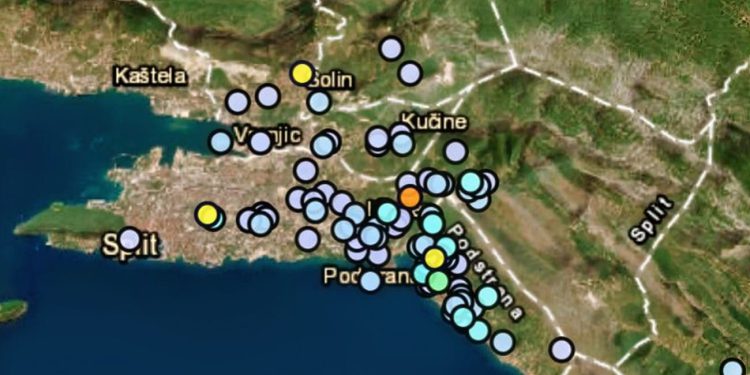 Gdje se osjetili potres? Donosimo detaljnu kartu iz Splita koja to najbolje dočarava