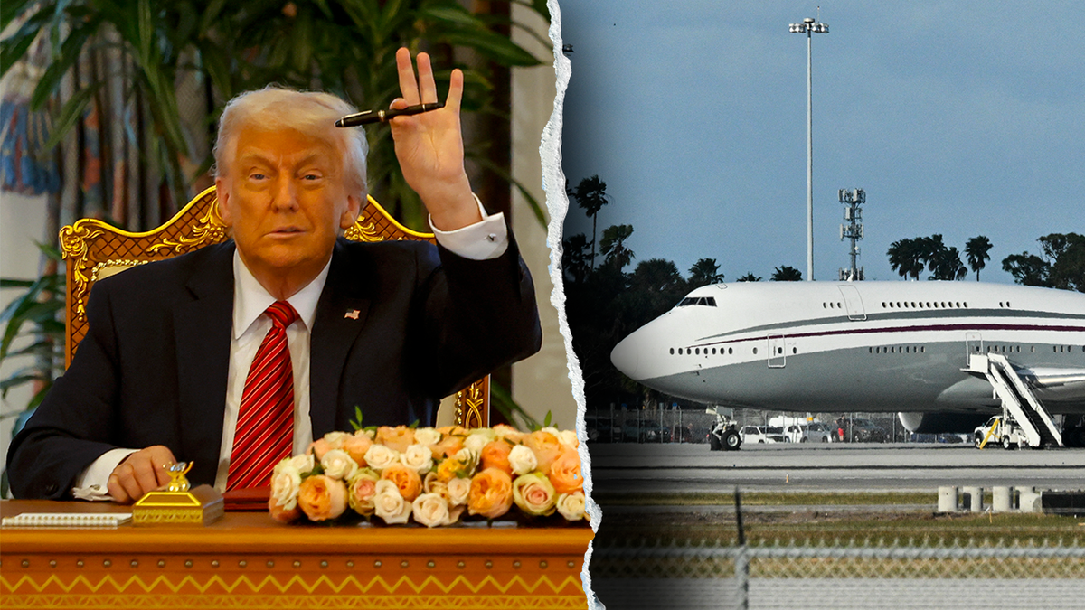 Trump za stolom s olovkom; Katarski mlaz