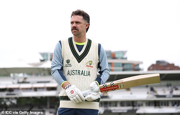 LONDON, ENGLAND - JUNE 11: Travis Head of Australia looks on in the warm-up during Day One of the ICC World Test Championship Final 2025 between South Africa and Australia at Lord's Cricket Ground on June 11, 2025 in London, England.  (Photo by Alex Davidson-ICC/ICC via Getty Images)