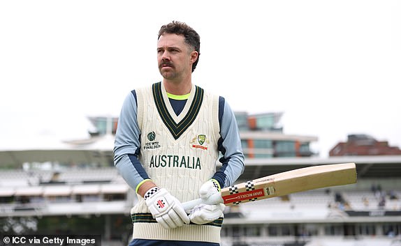 LONDON, ENGLAND - JUNE 11: Travis Head of Australia looks on in the warm-up during Day One of the ICC World Test Championship Final 2025 between South Africa and Australia at Lord's Cricket Ground on June 11, 2025 in London, England.  (Photo by Alex Davidson-ICC/ICC via Getty Images)