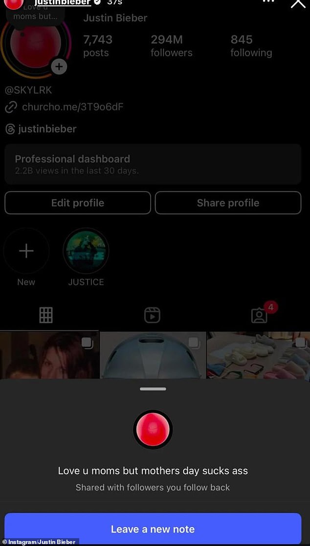 Međutim, kanadska pop zvijezda, 31 godina, izazvala je bijes prošlog mjeseca kada je za mamu podijelio 'Vile' post za Haileyev prvi majčin dan