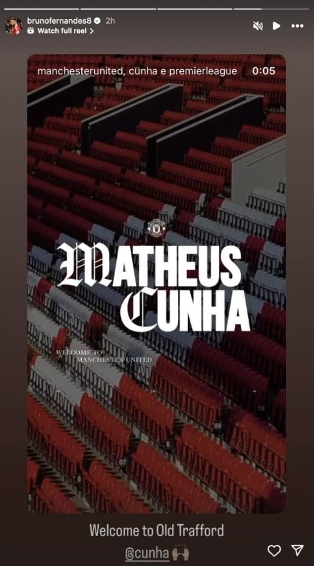 Ali Ujedinjeni kapetan brzo je dočekao Matheus Cunha na Old Trafford na Instagramu