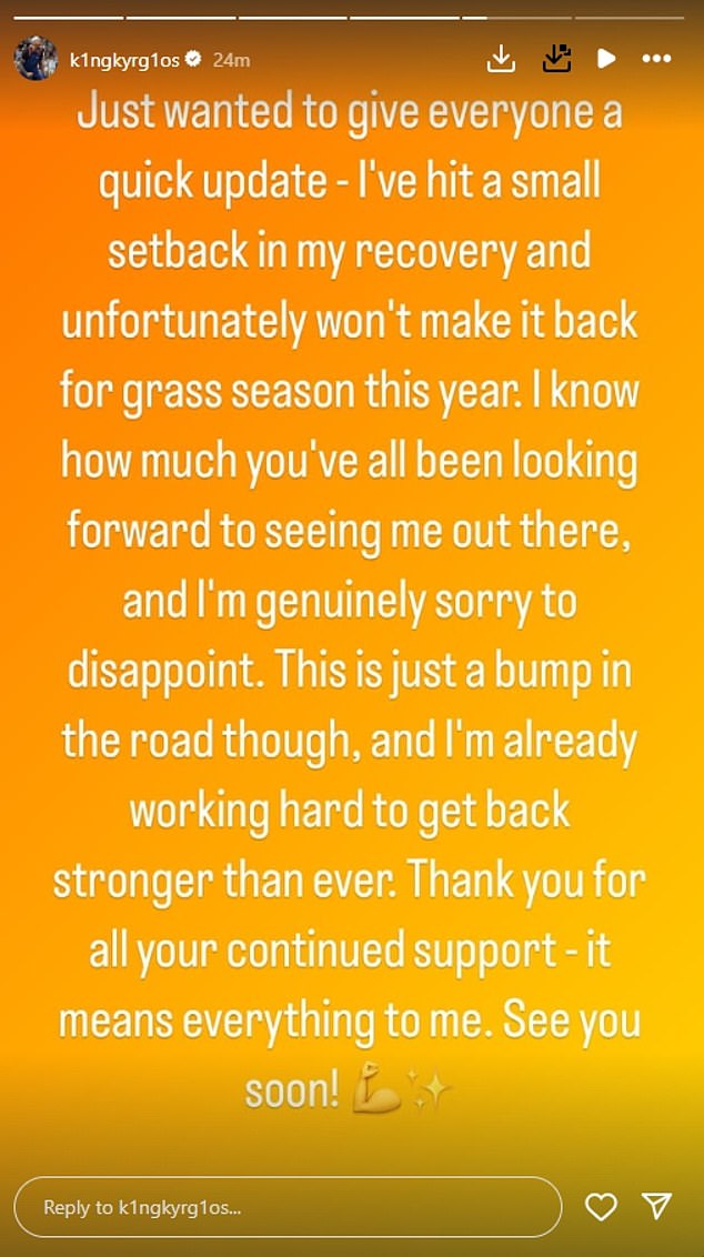 Tridesetogodišnjak je u utorak (na slici) otkrio tužne vijesti u Instagram poruci (na slici)