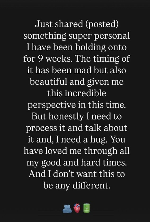 Kasnije razmišljajući o svojim vijestima, Jessie je na svojoj priči na Instagramu napisala: 'Upravo sam podijelila (objavila) nešto super osobno za koje se držim 9 tjedana'