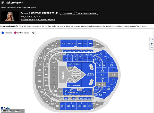 Ali u vrijeme pisanja u četvrtak još uvijek je ostalo 539 besplatnih sjedala na stadionu koji za koncerte drži oko 62.000 ljudi (plavi prostori imaju besplatna mjesta u njima)