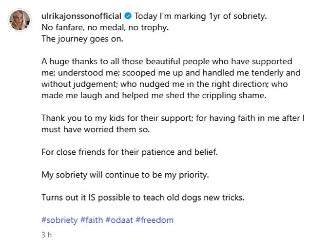 'Veliko hvala svim onim lijepim ljudima koji su me podržali; razumio me; Skinula me i podnijela me nježno i bez prosuđivanja, napisala je post