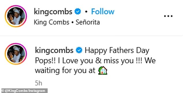 Christian 'King' Combs rekao je da mu je otac nedostajao kod kuće