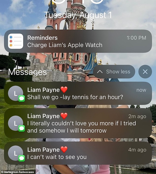 Influencer je također podijelio snimku zaslona tekstova koje ju je Liam poslao 1. kolovoza, gurnuvši njegovu ljubav prema njoj, samo dva mjeseca prije njegove tragične smrti