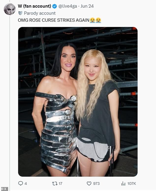 Uzimajući u X, navijači su podijelili snimke Katyja kako susreću Rosé Backstage na koncertu Le Gala Des Pieces u siječnju, a mnogi su napominjeli da je 'ponovno udarila' usred rascjepa