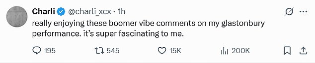 Uzimajući u X, ranije poznat kao Twitter, Charli je referirao komentare