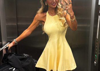 Christine McGuinness cvrči u limunovoj žutoj haljini prije nego što uđe u vruću ružičastu mini suknju dok modelira niz ljetnih odijela tijekom radnog putovanja u Glasgow