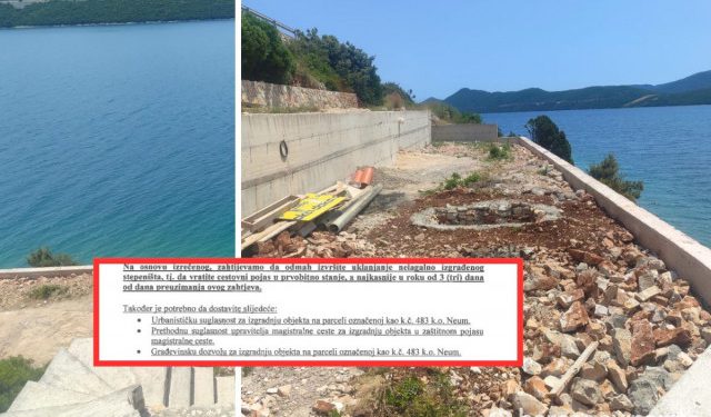 Lijanović u Neumu izbetonirao obalu i izgradio nelegalne stepenice s magistralnog puta, naređeno mu hitno uklanjanje