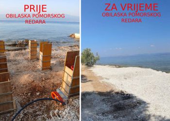 Nakon našeg upita, betonski stupovi na plaži odjednom zatrpani šljunkom