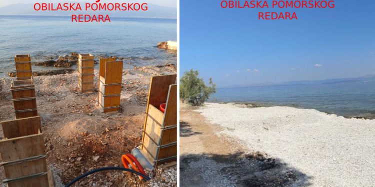 Nakon našeg upita, betonski stupovi na plaži odjednom zatrpani šljunkom