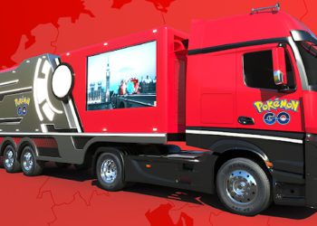 Pokémon Go Detalji ljetnih gradskih događaja s velikim crvenim kamionom, vozeći se oko Europe