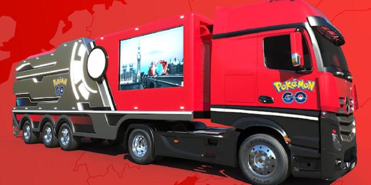 Pokémon Go Detalji ljetnih gradskih događaja s velikim crvenim kamionom, vozeći se oko Europe