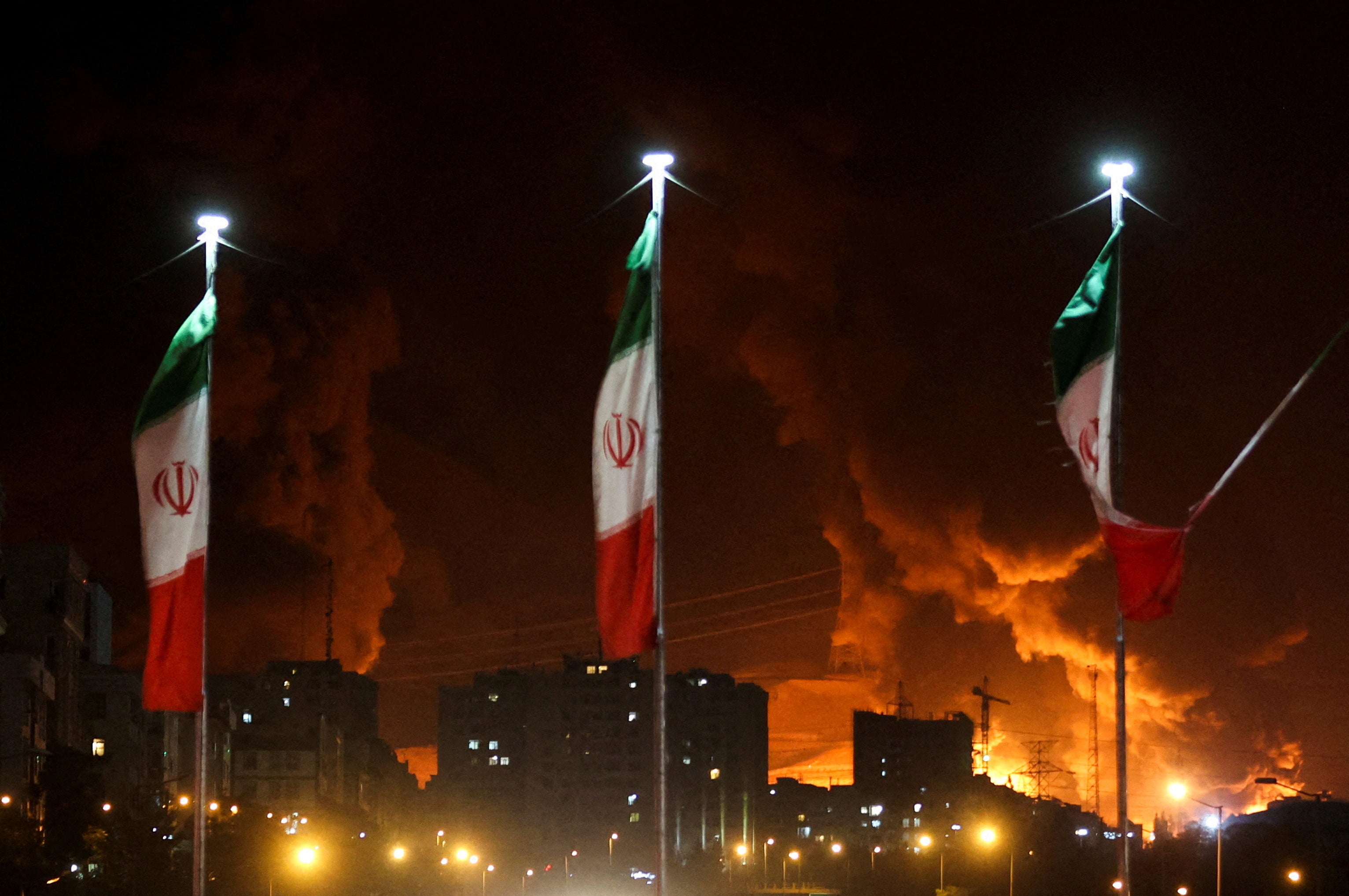 Fire and smoke rise from an Israeli attack on Sharan Oil depot in Tehran