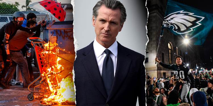 Ured vlade Gavin Newsom uspoređuje LA Riots sa sportskim proslavama