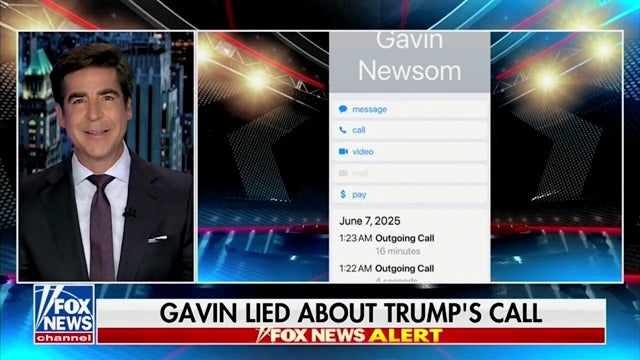 Voditelj Fox News Jesse Watters predstavio je zabludu uređeni isječak komentara Donalda Trumpa u Ovalnom uredu da tvrdi da je Gavin Newsom 'lagao' o tome kad ga je Trump nazvao.
