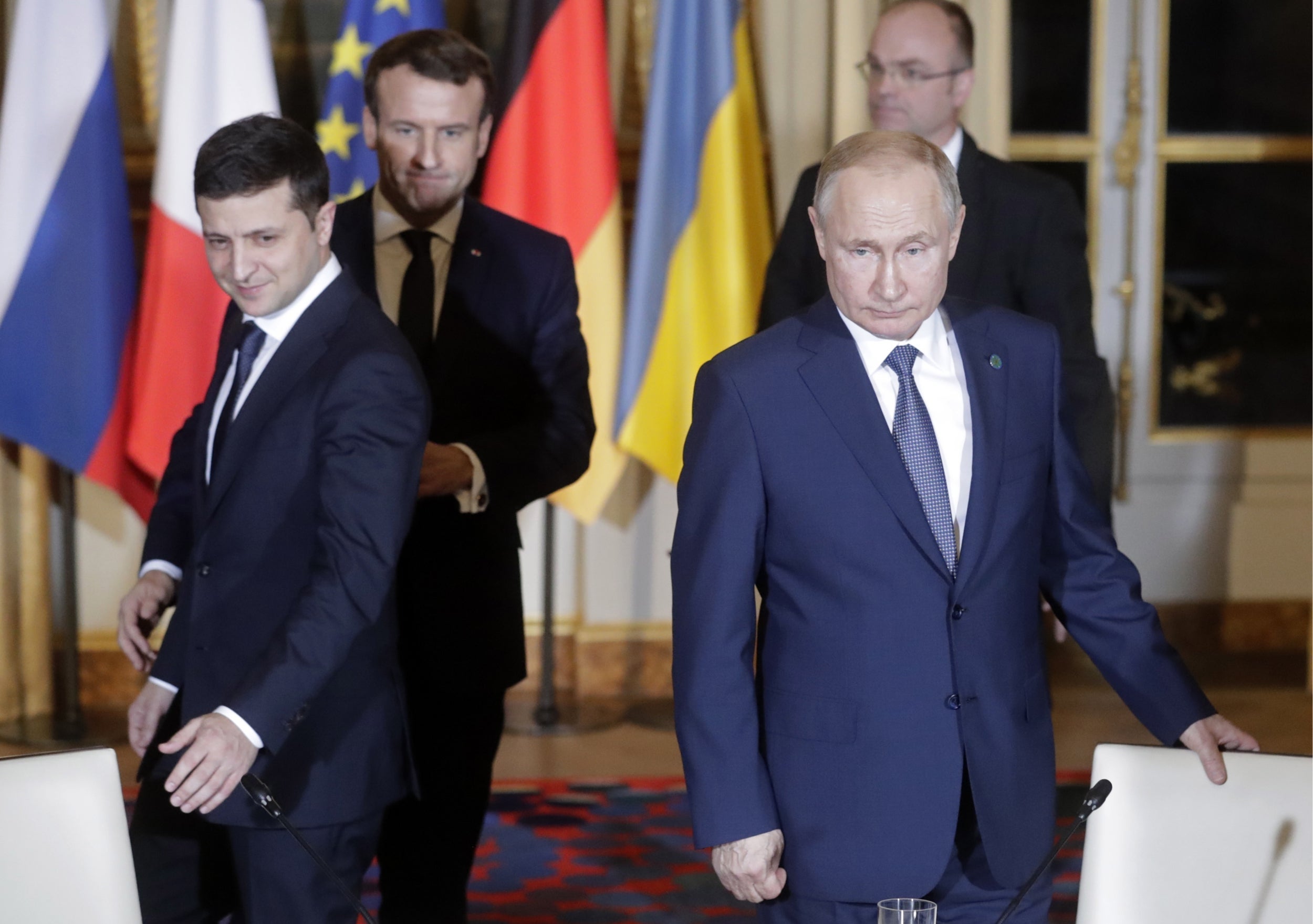 Zelensky, Emmanuel Macron i Vladimir Putin u Normandijskom formatu