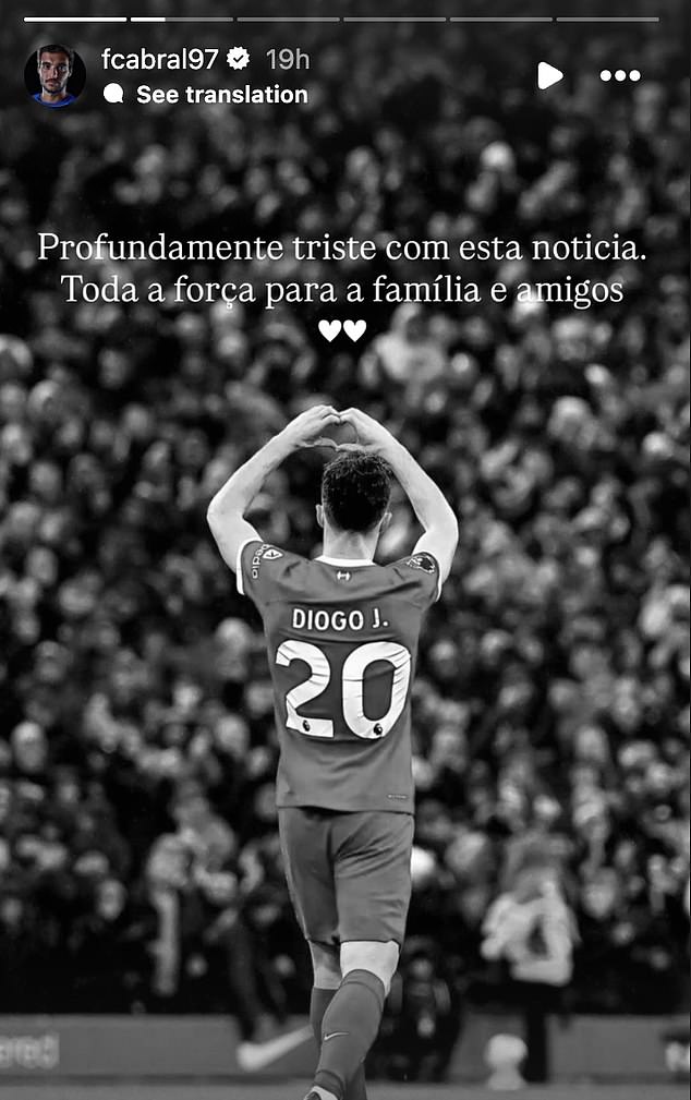 Cabral je podijelio snažnu poruku nakon što je čuo za Jotinu smrt na putu u SW19