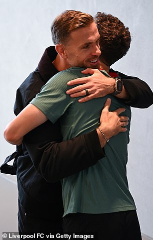 Former captain of Liverpool Jordan Henderson hugging with Diogo Jota last year. Jordan wept for him today