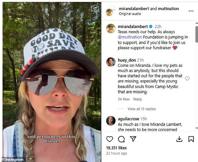Miranda Lambert, koja je osnovala neprofitnu organizaciju Muttnation Foundation kako bi pomogla spašavanju životinja i skloništa, skočila je na Instagram kako bi nagovorila fanove da podržavaju njezin prikupljanje sredstava