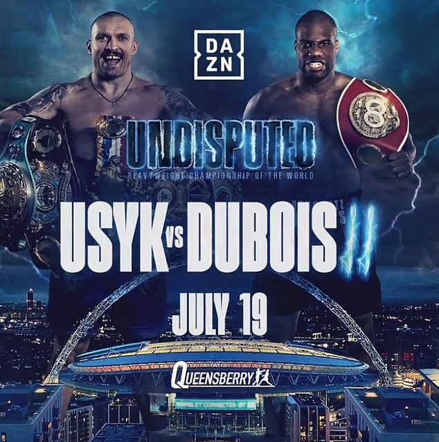 Usyk vs. Dubois 2 održat će se 19. srpnja na stadionu Wembley, s tim da će cijela karta biti prikazana dazn ppv