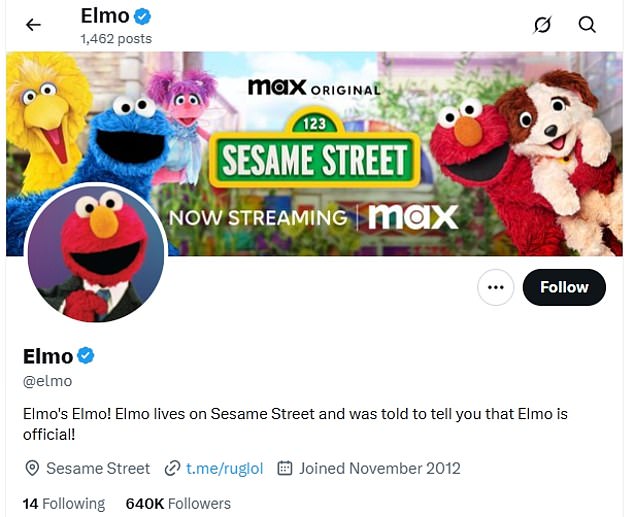 Račun za Elmo, pod ručkom @ELMO, ima više od 639.800 sljedbenika, a na platformi je od studenog 2012. godine
