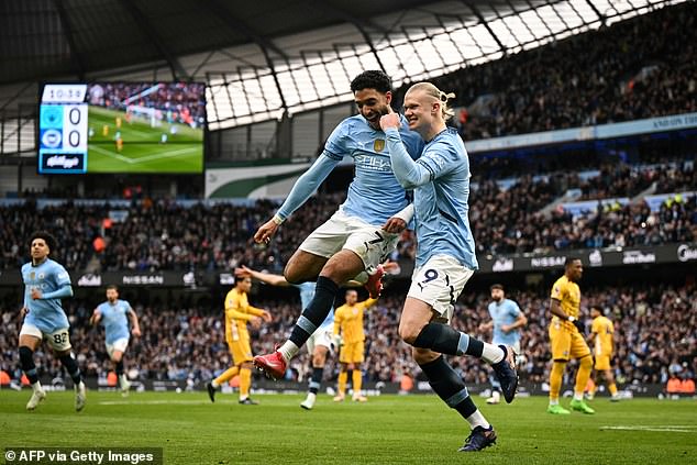 Erling Haaland (right) and Omar Marmoush (left) supply the goods for Man City, but the rest of their attackers struggled last season