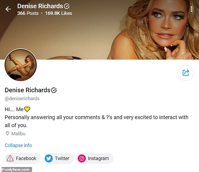 Na sudu je tvrdio da je njezin prihod bio 250 000 dolara mjesečno, uglavnom zarađen samo putem samoFansa i njezinog sada dugotrajnog reality showa Denise Richards i njezine divlje stvari