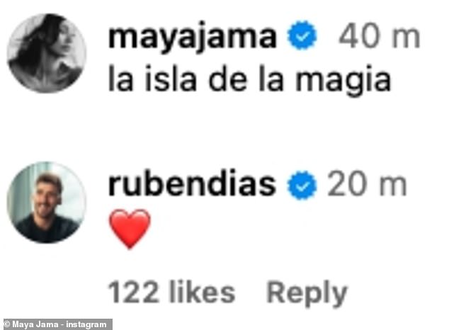 Maya je napisala Post: 'La Isla de la Magia' što znači 'Magic Island', a Smitten Ruben brzo je komentirao emoji ljubavnog srca