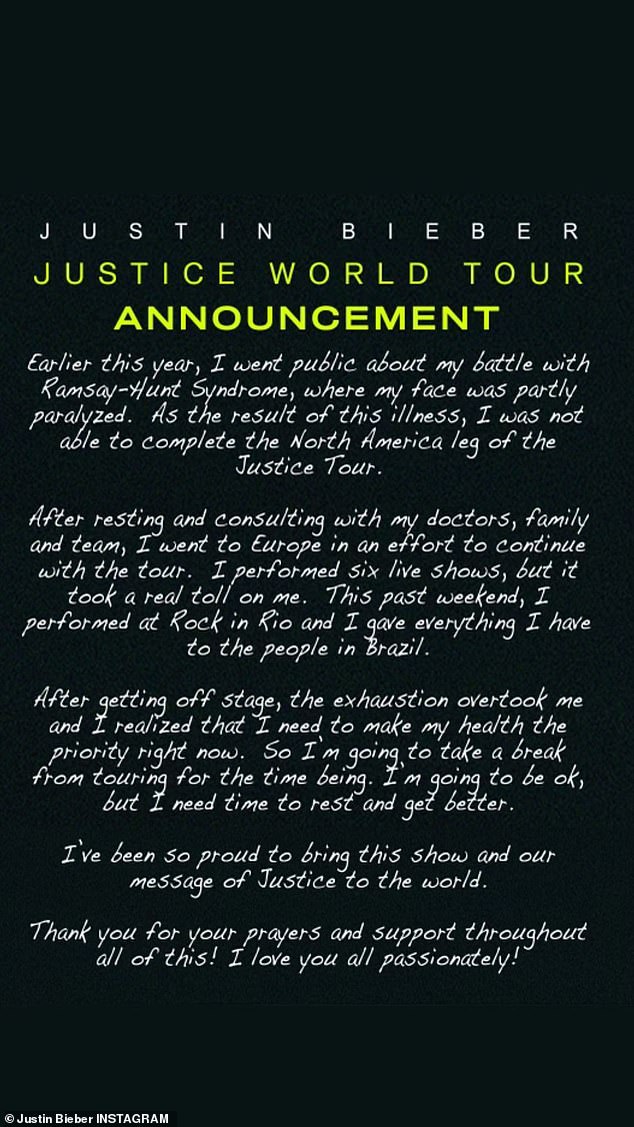 Justin je bio prisiljen otkazati svoju posljednju Aussie turneju prije tri godine zbog zdravstvenih razloga