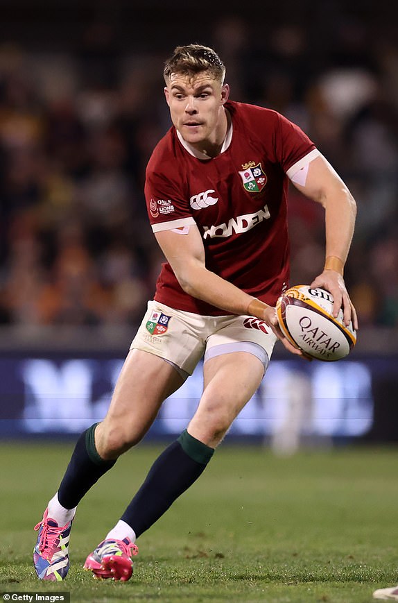 CANBERRA, AUSTRALIA - JULY 09:  Garry Ringrose of the British & Irish Lions looks to pass the ball during the tour match between ACT Brumbies and the British & Irish Lions at GIO Stadium on July 09, 2025 in Canberra, Australia.  (Photo by David Rogers/Getty Images)