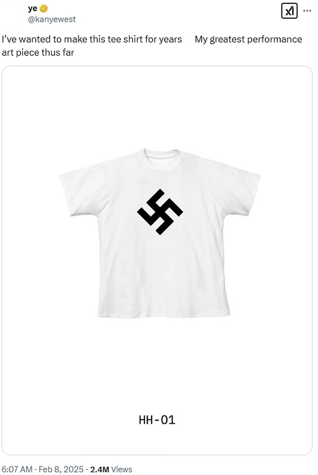 11. veljače, trgovina na web stranici Kanye's Yeezy - koju je reklamirao s skupim oglasom za vrijeme Super Bowla - Shopify je odveo izvan mreže nakon što je prodavao košulju sa svastikom