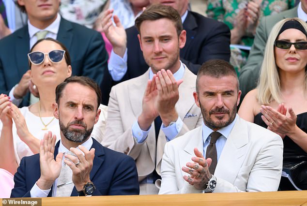 Gareth Southgate (lijevo), Stuart Broad (centar) i David Beckham (desno) također su bili gosti u kutiji u utorak