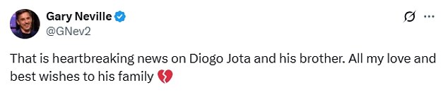 Gary Neville podijelio je svoju reakciju na tragične vijesti o Jotinoj smrti zajedno sa svojim bratom Andreom