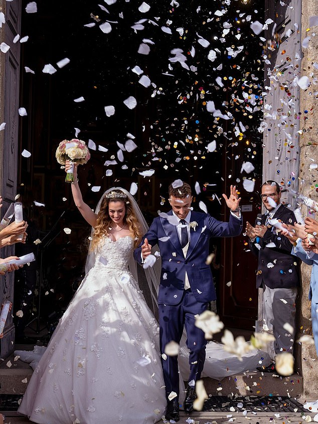 Diogo and Rute leave the church on June 22. They later said on social media that they had both said: 'Yes to forever.'