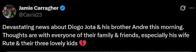 Rekao je da su njegove misli posebno s obitelji koju je Jota ostavila