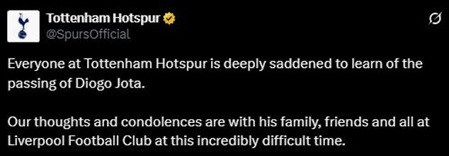 Tottenham je bio među mnogim klubovima koji su pružili svoje sućute Jotinoj obitelji i prijateljima