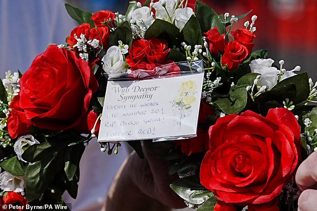 Flowers were laid outside Anfield shortly after Jota's death was revealed