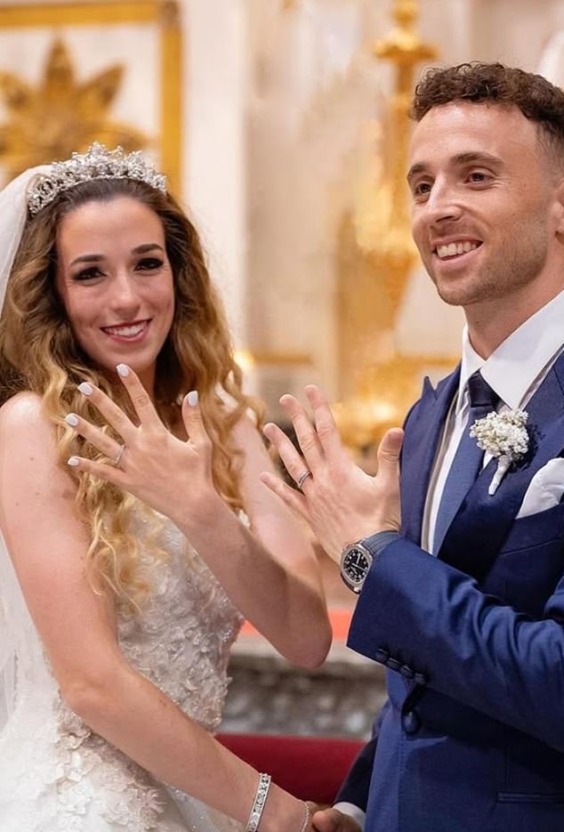 They showed off their rings after exchanging vows in front of family and friends