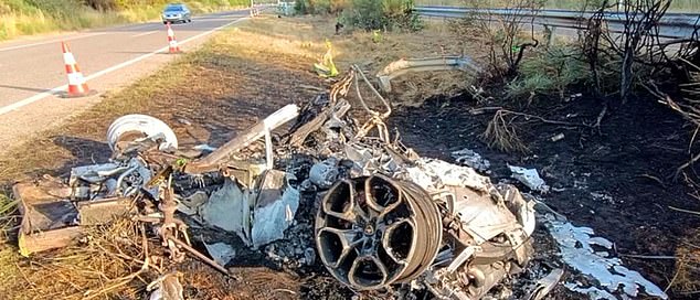 The supercar crashed and caught fire, also igniting the surrounding vegetation