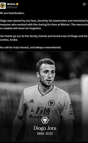 Jota's former clubs Atletico Madrid and Wolves have given moving statements