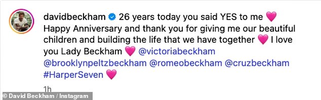 David Beckham zahvalio je supruzi Victoria na 'lijepoj djeci' dok je 4. lipnja slavio 26. godišnjicu braka na Instagramu