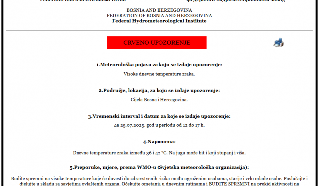 Crveno upozorenje: Sutra temperature do 42 °C, opasnost za zdravlje