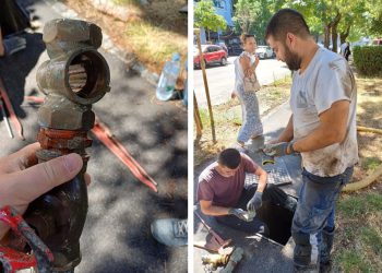 FOTO Lokve na cesti u Splitu. Kvara na ventilu u zgradi PU splitsko-dalmatinske: Djelatnici splitskog Vik-a brzo izašli na teren