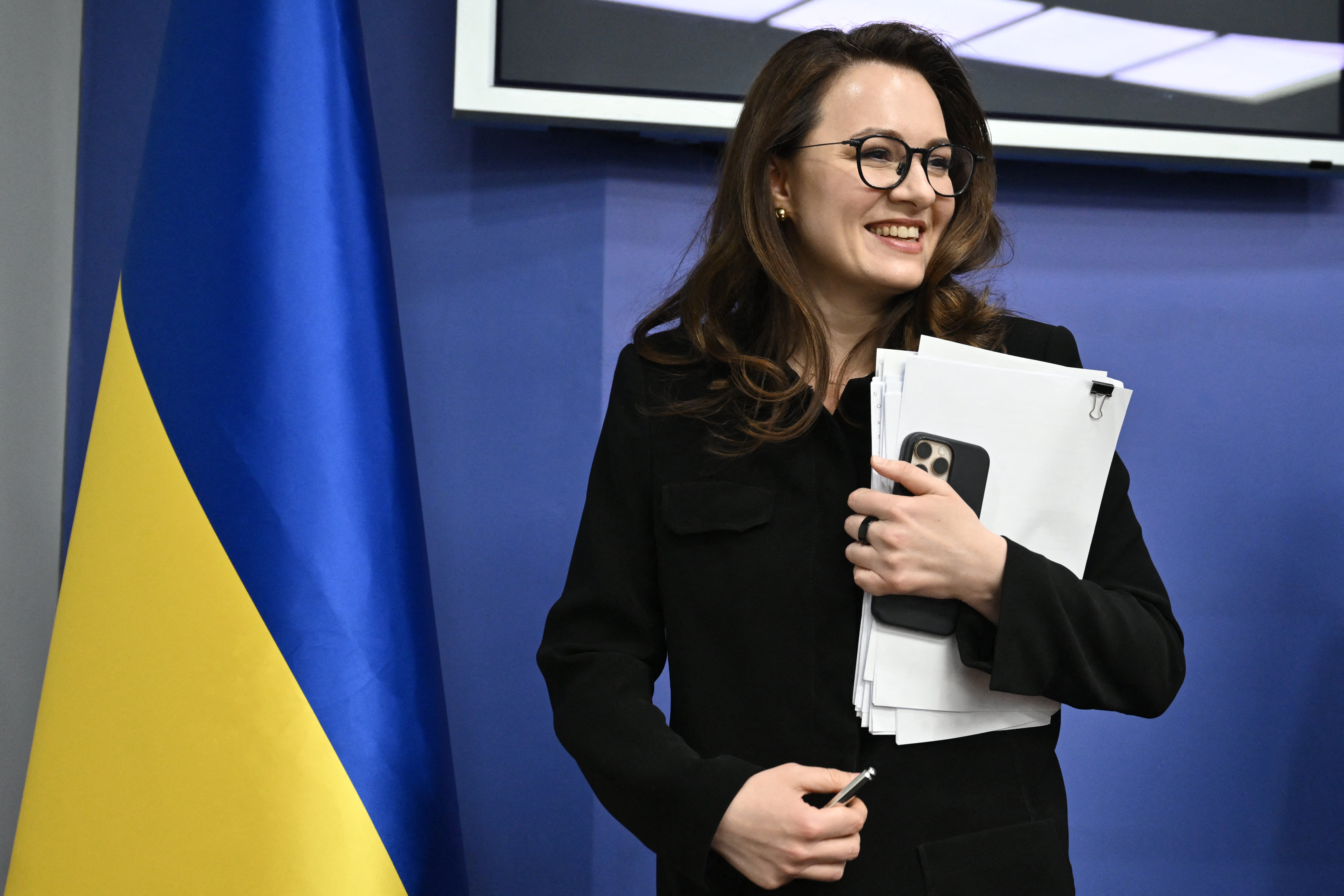 Ukrajinska ministrica ekonomije i prva zamjenica vlade Yulia Svyrydenko napušta konferenciju za novinare u Kijevu